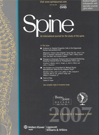 'Spine'지 논문 게재 (Vol. 32, No. 23, 2007) 이미지